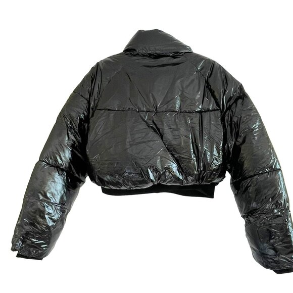 Revolve Blank NYC Jacket Shiny Patent Black Cropped Puffer Large NWT - Picture 9 of 10